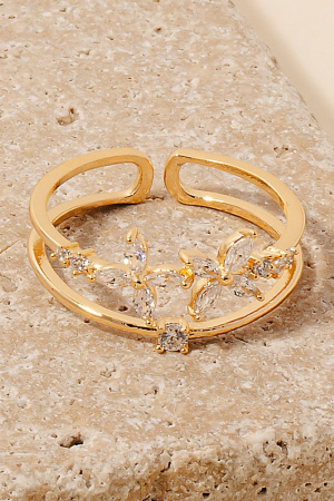 Double Cz Flowers Layered Open Band Ring