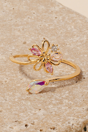 Cz Oval And Studded Flower Open Band Ring