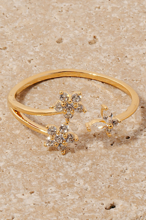 Double Cz Flower And Butterfly Open Band Ring