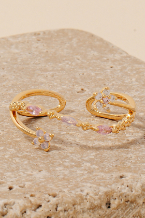 Cz Flowers Wavy Layered Open Band Ring