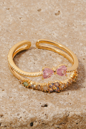 Cz Ribbon Bow And Flower Layered Open Band Ring