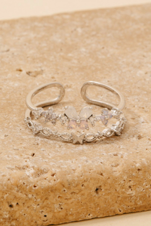 Cz Butterflies And Flowers Layered Open Band Ring
