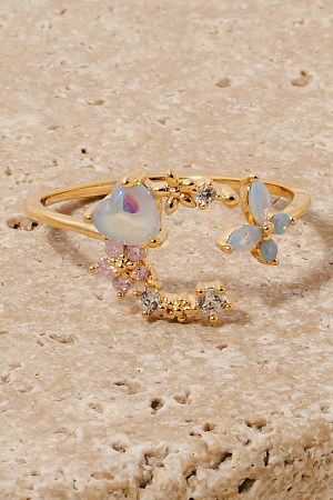 Cz Butterfly And Moon Open Band Ring