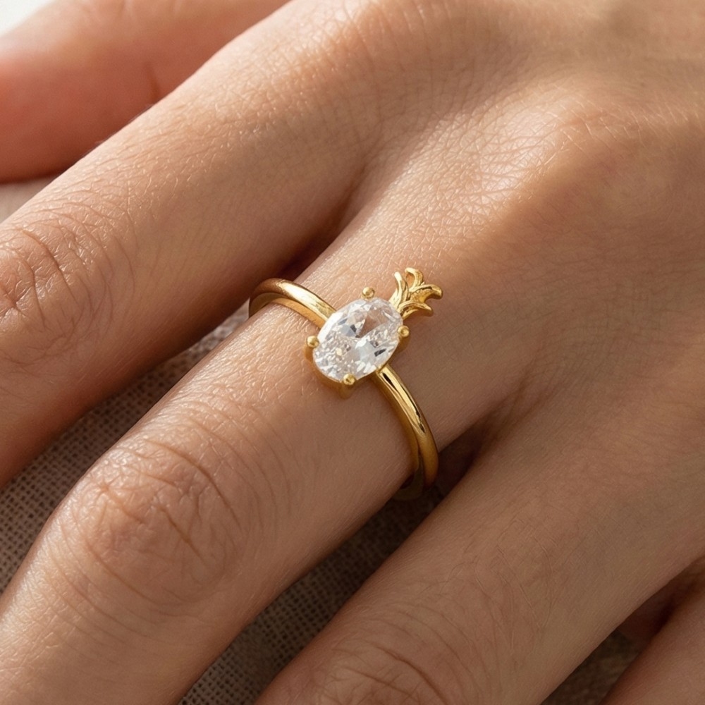 Cz Pineapple Stud Open Band Ring