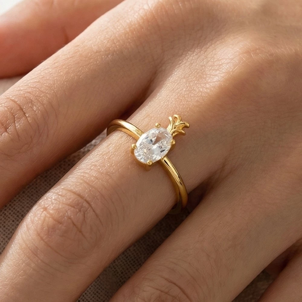 Cz Pineapple Stud Open Band Ring