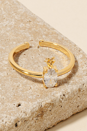 Cz Pineapple Stud Open Band Ring