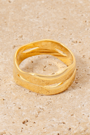 Gold Dipped Double Line Warped Metallic Ring