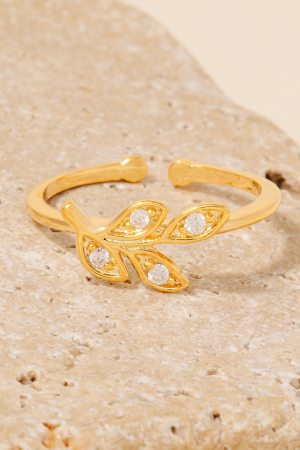 Gold Dipped Cz Leaves Open Band Ring
