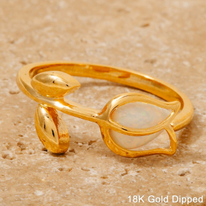 Gold Dipped Opal Rose Wrap Open Band Ring