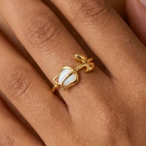 Marquise Opal Tulip Bloom Open Cuff Ring