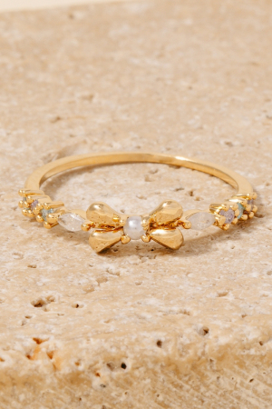 Pearl Stud Ribbon Bow Band Ring
