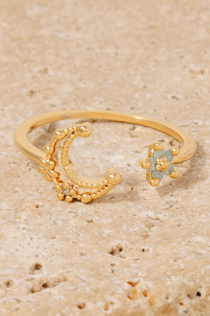 Gold Dipped Cz Moon And Star Open Band Ring