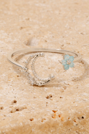 Gold Dipped Cz Moon And Star Open Band Ring