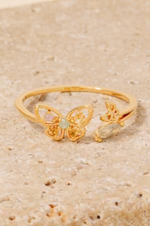 Gold Dipped Cz Butterflies Open Band Ring