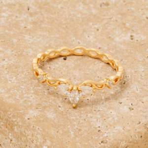 Oval Cz Station Dainty Band Ring