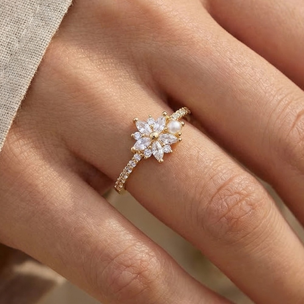 Cz Cluster Flower Band Ring