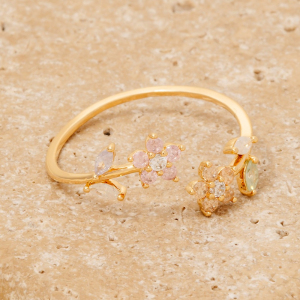 Cz Flower And Leaves Dainty Band Ring