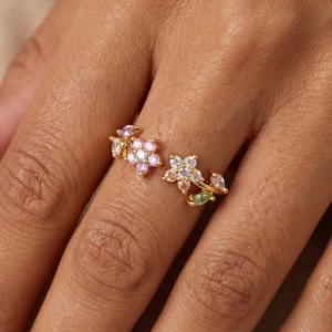 Multicolor Cz Double Floral Open Ring