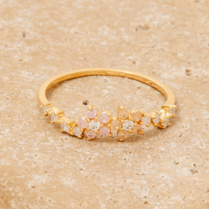 Mixed Cz Flowers Dainty Band Ring