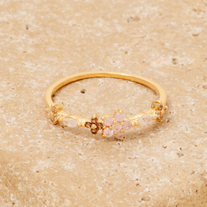 Cz Oval And Flowers Dainty Band Ring