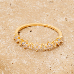 Cz Flowers And Baguette Dainty Band Ring