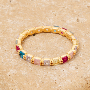 Colorful Cz Studs Dainty Band Ring