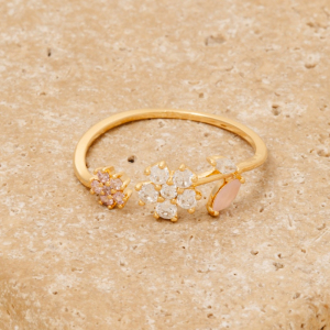Gold Dipped Cz Flowers Open Band Ring