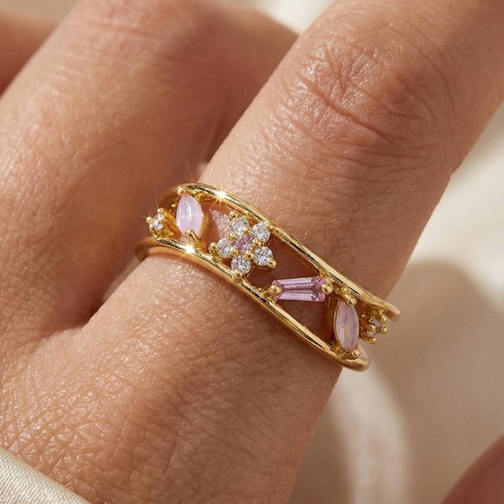 Assorted Cz & Flower Open Band Ring