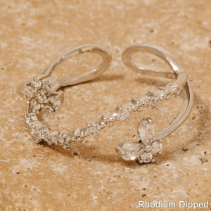 Gold Dipped Butterfly And Flower Band Ring