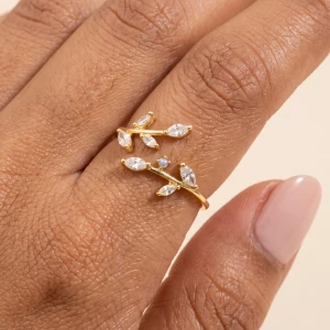 Cz Marquise Leaf Branch Bypass Ring