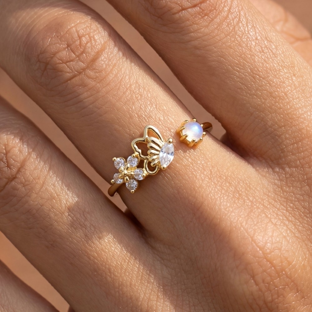 Cz Butterfly Flower Open Band Ring