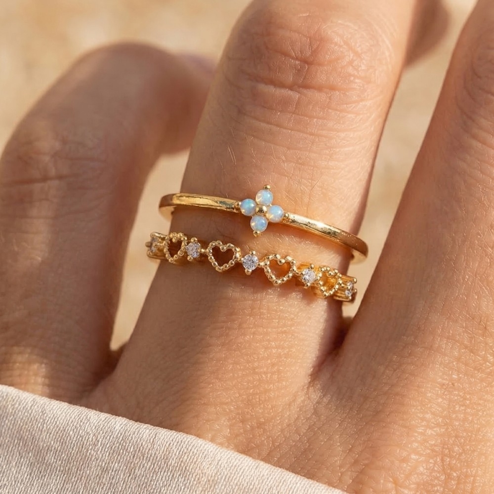 Cz Flowers And Hearts Open Band Ring