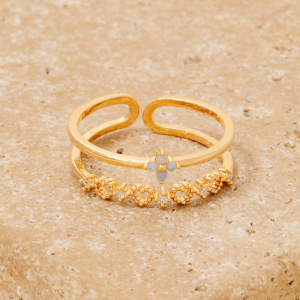 Cz Flowers And Hearts Open Band Ring