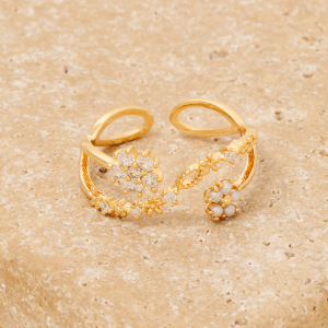 Layered Double Cz Flower Open Band Ring