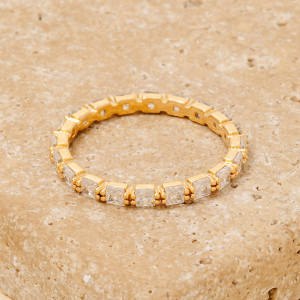 Square Cz Studs Dainty Band Ring