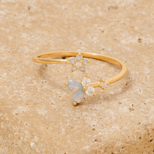 Cz Butterfly And Flower Open Band Ring