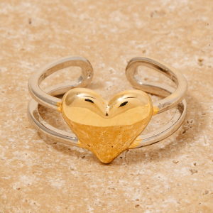 Two Tone Heart Station Open Band Ring