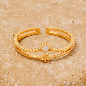 Gold Dipped Opal And Flower Layered Open Band Ring