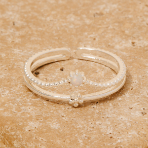 Gold Dipped Opal And Flower Layered Open Band Ring