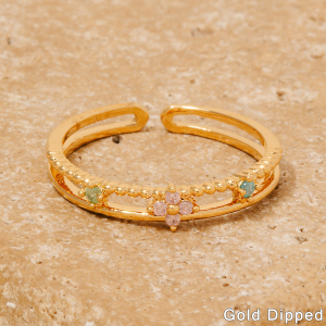 Gold Dipped Cz Flowers Layered Open Band Ring