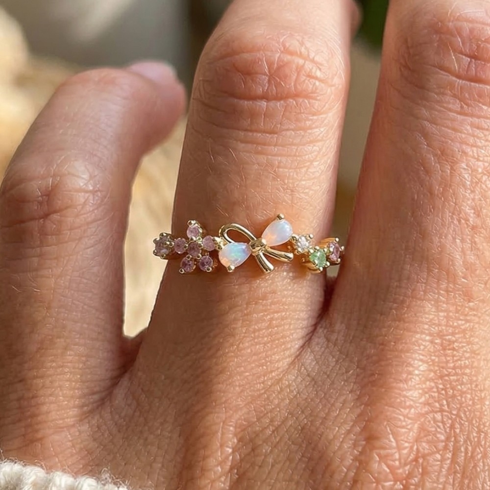 Gold Dipped Cz Bow Tie Band Ring