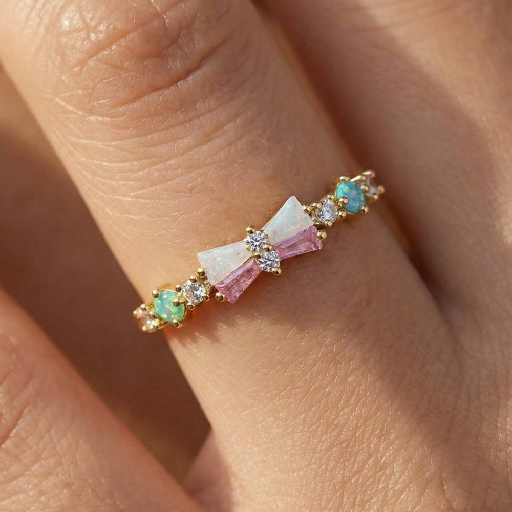Gold Dipped Cz Baguette Bow Band Ring