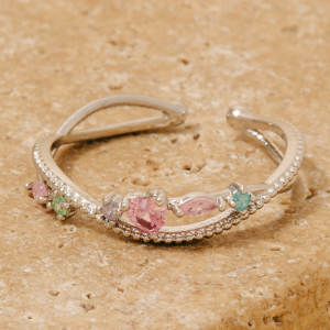 Gold Dipped Mixed Cz Hearts Layered Open Band Ring