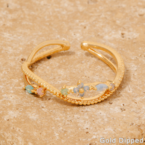 Gold Dipped Mixed Cz Flower Open Band Ring