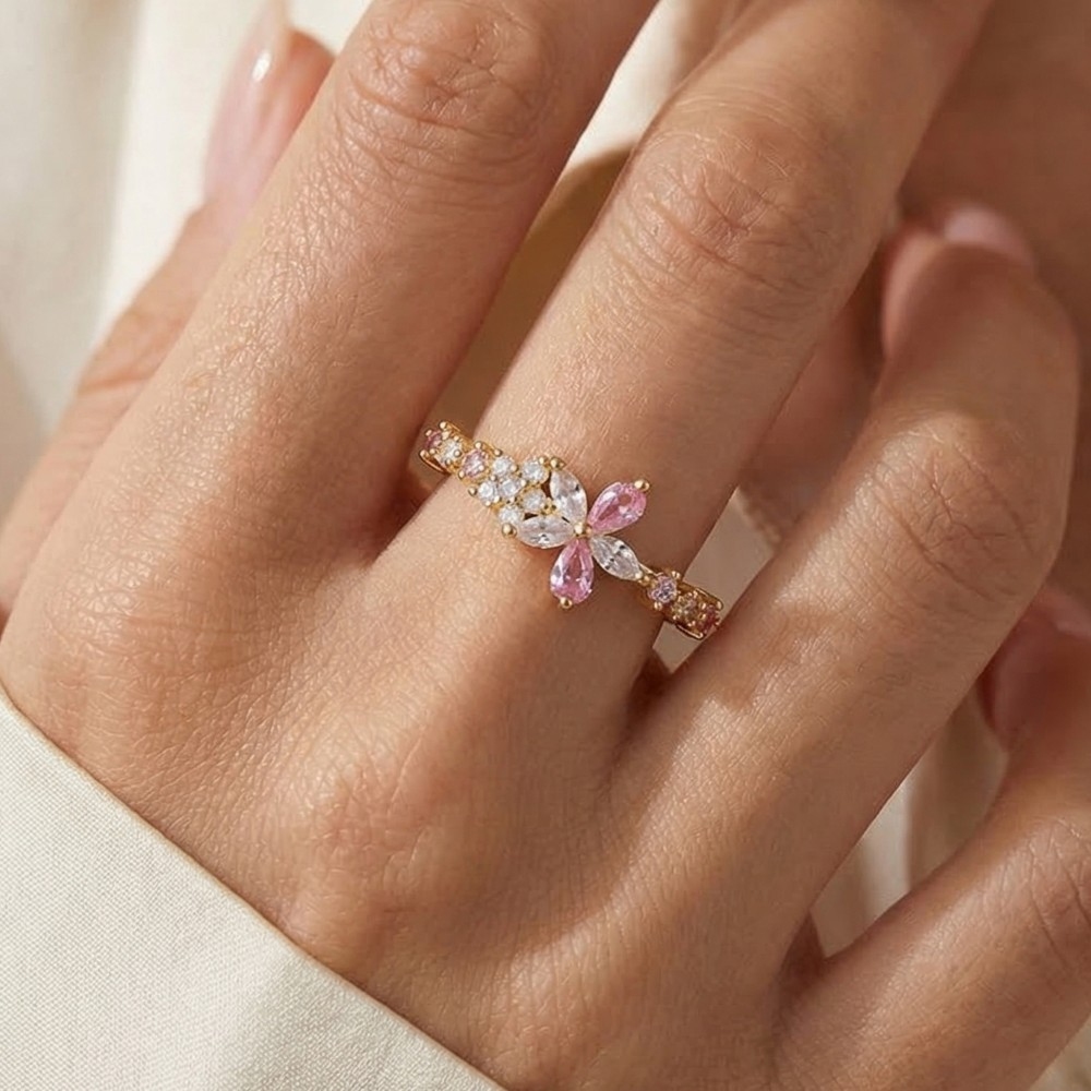 Gold Dipped Vibrant Cz Flower Band Ring