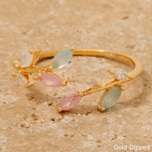 Gold Dipped Cz Leaves Open Band Ring