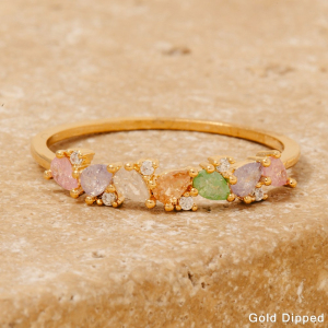 Gold Dipped Mixed Cz Teardrop Station Band Ring