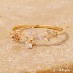 Gold Dipped Cz Flowers And Butterfly Open Band Ring