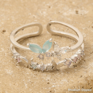Gold Dipped Cz Butterflies Layered Open Band Ring