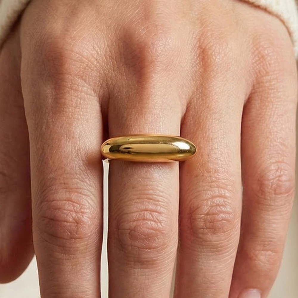 Gold Dipped Long Oval Top Band Ring